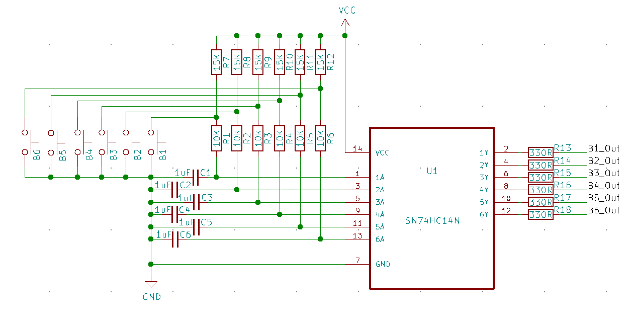 Button debouncing using 74HC14